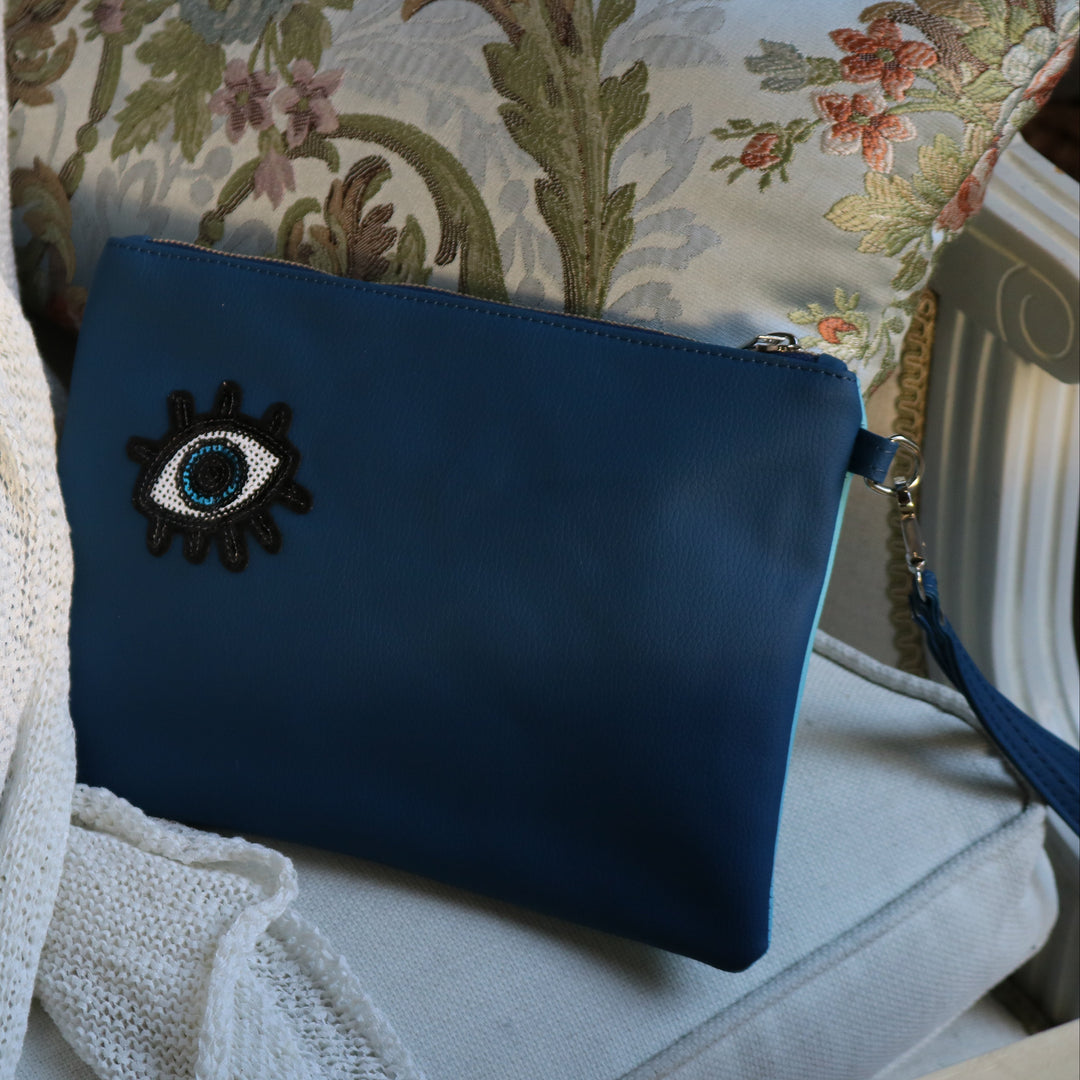 Small Eye with Navy & Light Blue Vegan Leather