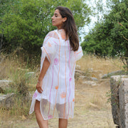 Sheer Voile Tunic - Orange, Violet, & Gold Swirl Design