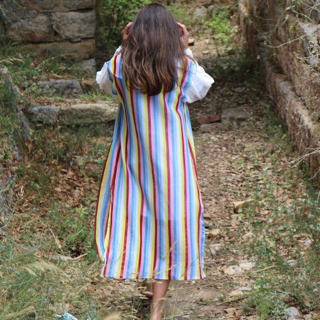 Knit Cardigan with Sleeves - Striped, Dark