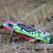 Graffiti with Black Vegan Leather and Coral Neon Zipper