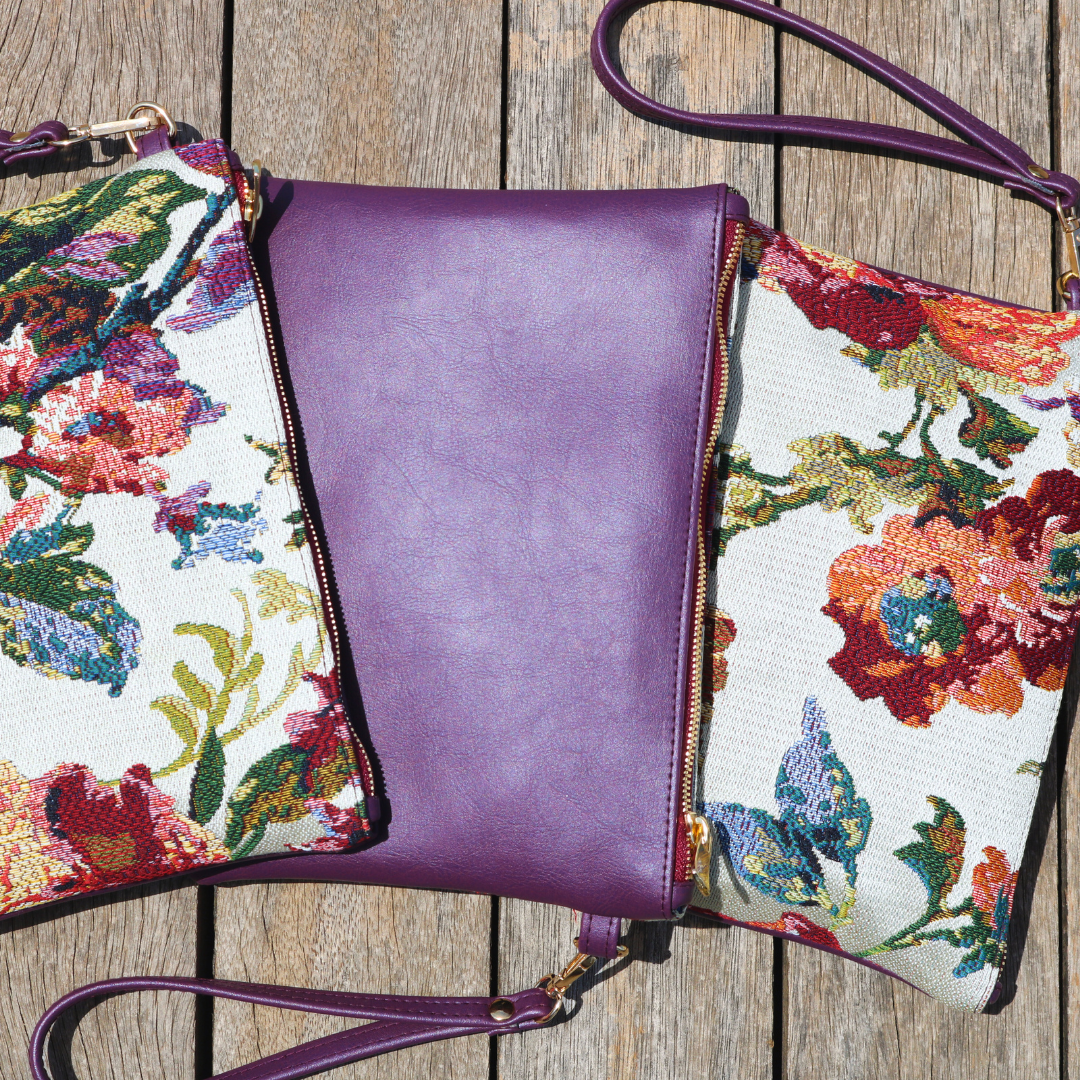 Floral Design Fabric with Eggplant Vegan Leather